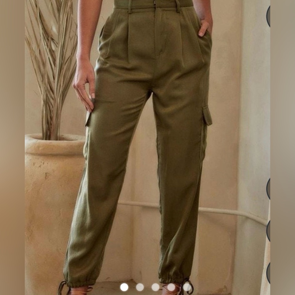 12th Tribe Olive Green Satin Cargo Jogger Pants